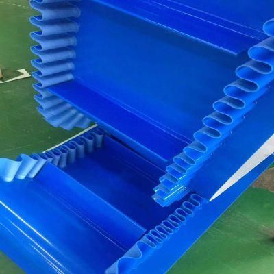 Food Industry Blue Color Sidewall Incline Conveyor PU Conveyor Belt